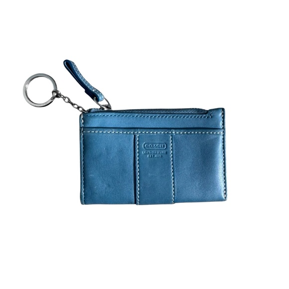 Coach Handbags - Vintage Coach Navy Blue Leather Classic Mini Skinny Zip Card Case Wallet